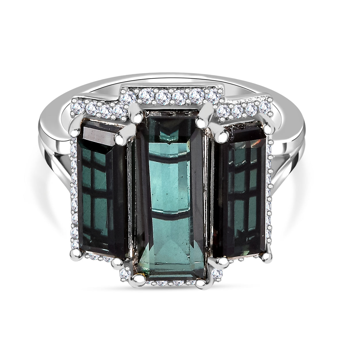 Alexandrite Triplet Quartz, White Zircon Trilogy Ring in Rhodium Overlay Sterling Silver V32707359 6