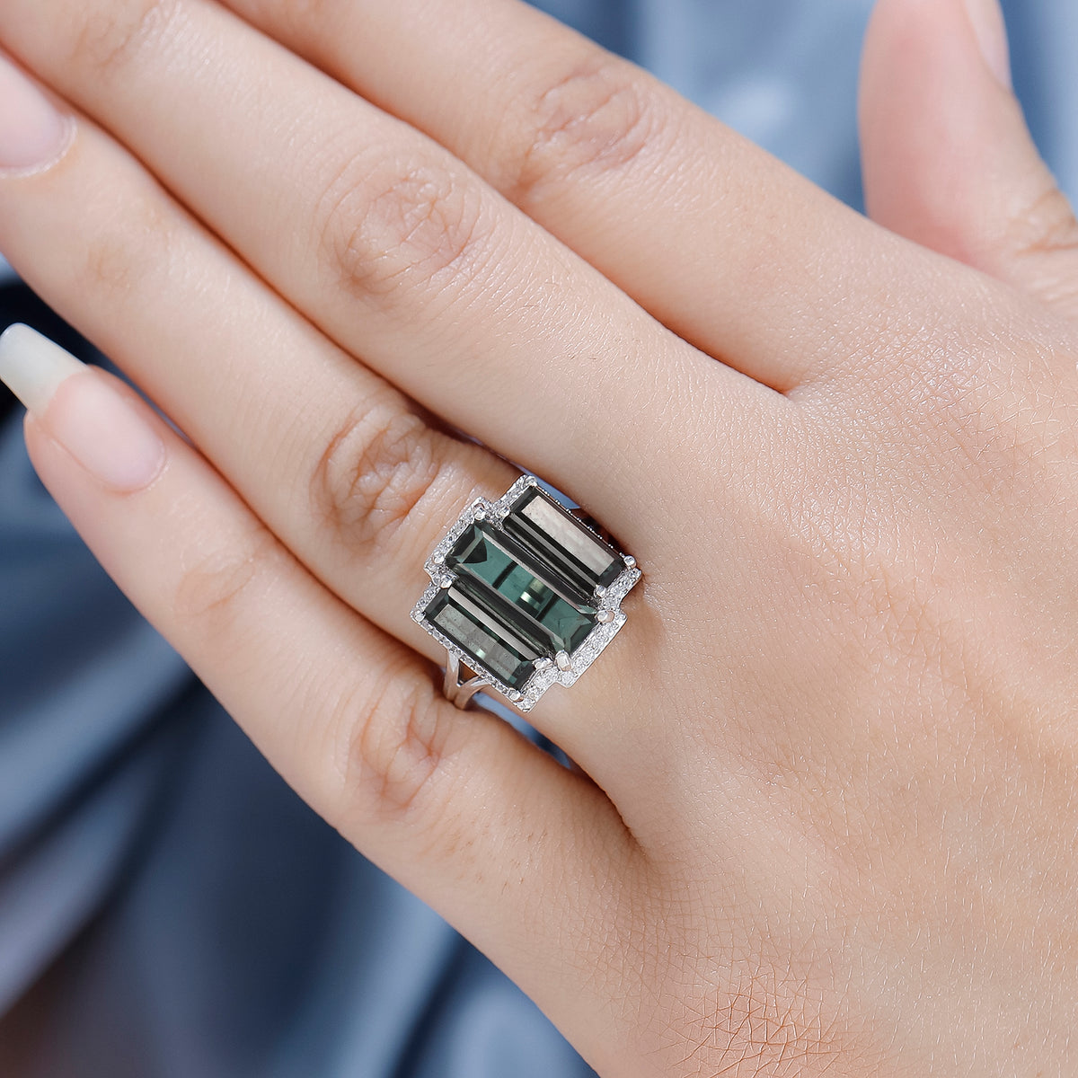 Alexandrite Triplet Quartz, White Zircon Trilogy Ring in Rhodium Overlay Sterling Silver V32707359 8