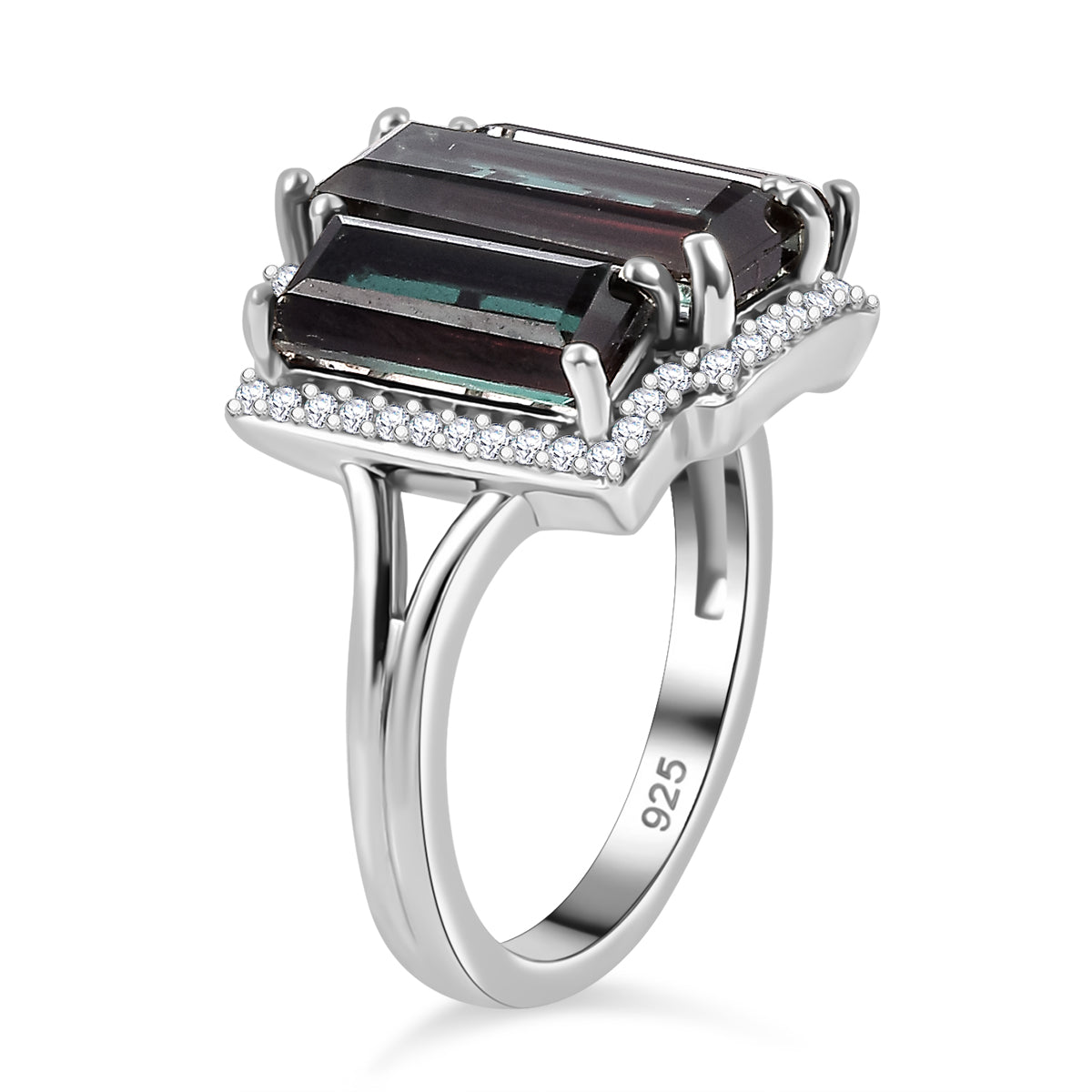 Alexandrite Triplet Quartz, White Zircon Trilogy Ring in Rhodium Overlay Sterling Silver V32707359 9