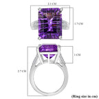Natural Moroccan Amethyst (Concave Cut) & White Zircon Ring in Rhodium Overlay Sterling Silver 11.0 Ct_7955376_5
