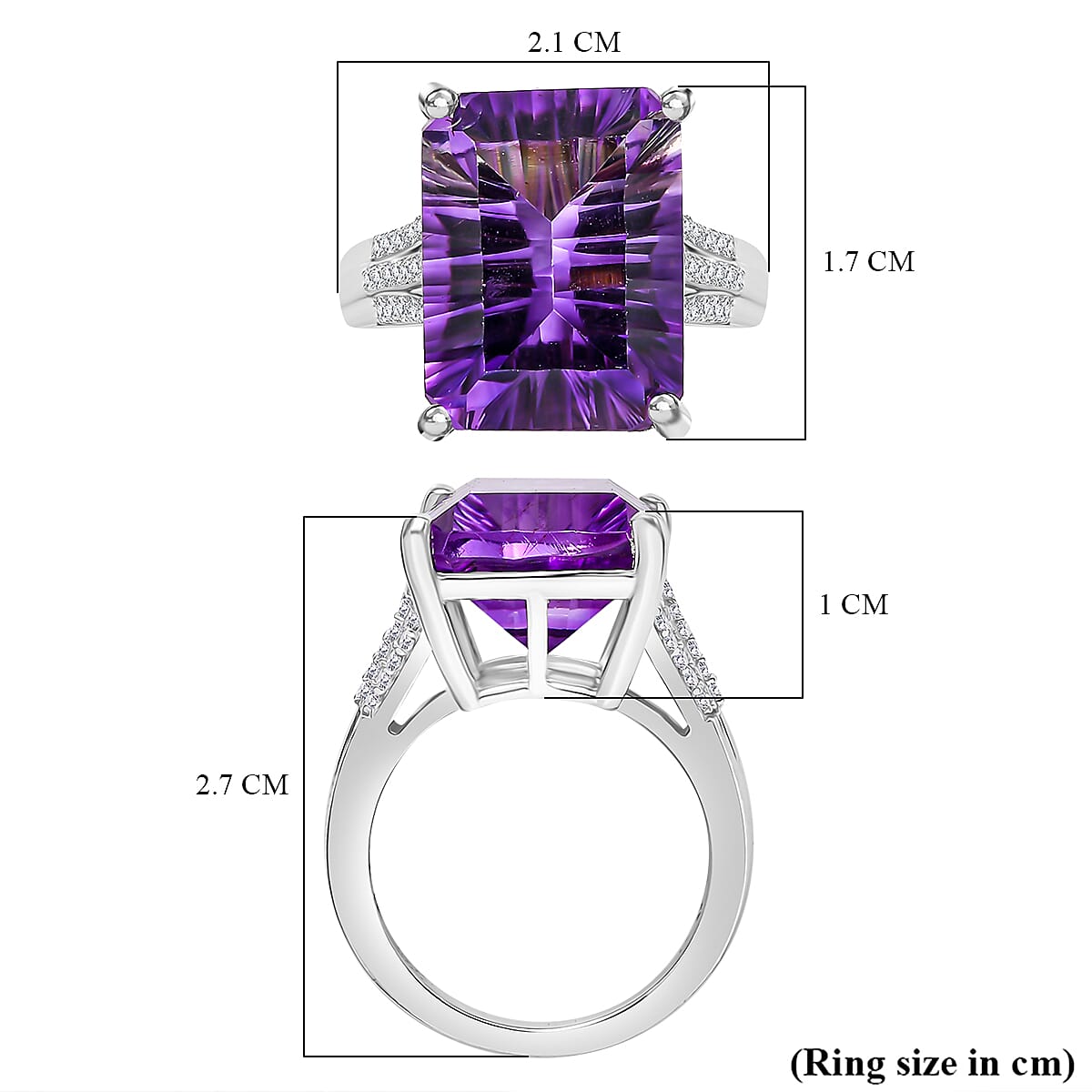 Moroccan Amethyst, White Zircon Fancy Ring in Rhodium Overlay Sterling Silver 11.0 Ct V32540269 6