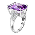 Natural Moroccan Amethyst (Concave Cut) & White Zircon Ring in Rhodium Overlay Sterling Silver 11.0 Ct_7955377_3