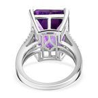 Natural Moroccan Amethyst (Concave Cut) & White Zircon Ring in Rhodium Overlay Sterling Silver 11.0 Ct_7955377_4