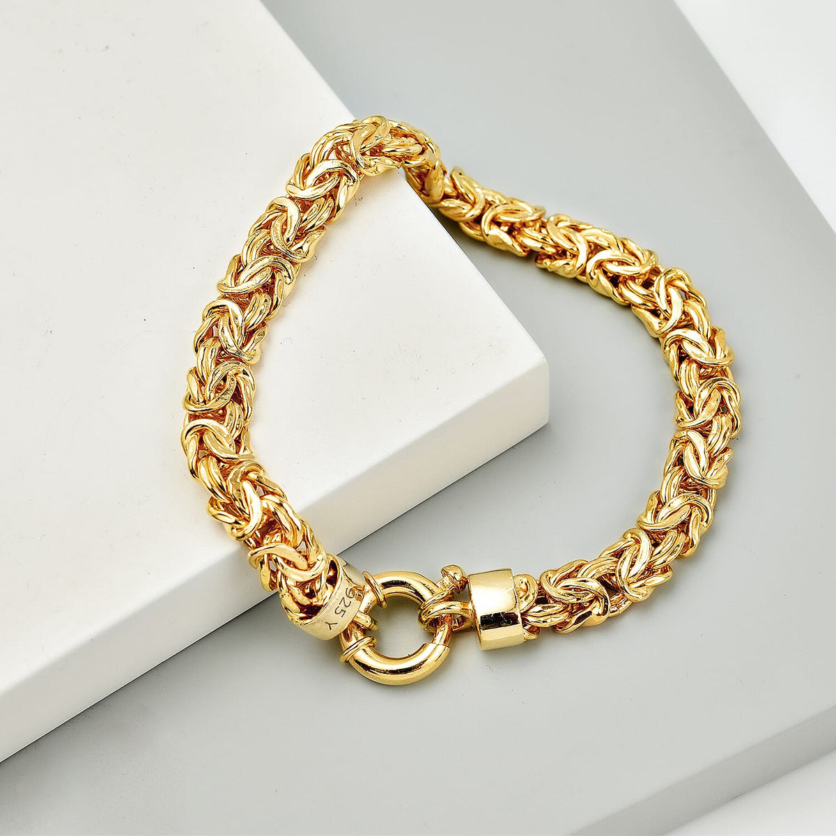 Yellow Gold Plated Sterling Silver Byzantine Bracelet With Senorita Clasp (Size - 7.5) 7958154 1