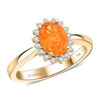 Luxoro - 9K Yellow Gold AGI Certified AAA Fanta Garnet & White Diamond Halo Ring 1.70 Ct, Gold Wt. 3.51 Gms_7958230