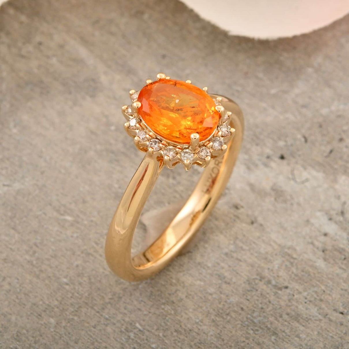 Certified &amp; Appraised LUXORO 1.53 Ct. AAA Fanta Garnet, Diamond Halo Ring in 10K Yellow Gold 7958230 1
