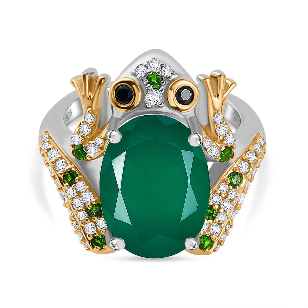 GP Green Onyx & Multi Gemstones Frog Ring in Rhodium and 18K Vermeil Yellow Gold Plated Sterling Silver 6.22 Ct_7958702
