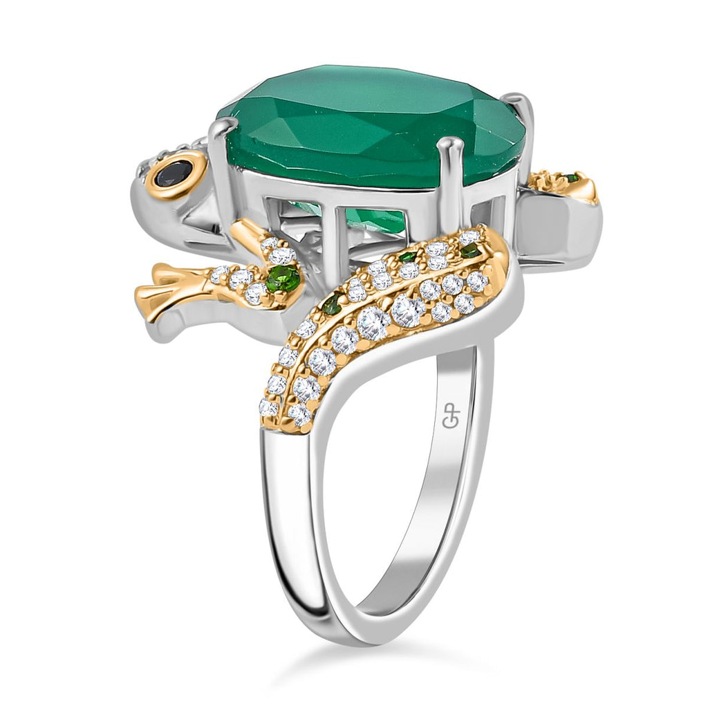 GP Green Onyx & Multi Gemstones Frog Ring in Rhodium and 18K Vermeil Yellow Gold Plated Sterling Silver 6.22 Ct_7958702_3