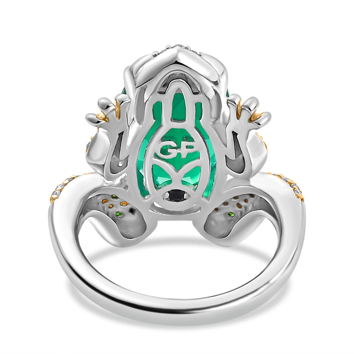 GP Collection - Green Onyx, Multi Gemstones Frog Ring in Rhodium and 18K Vermeil Yellow Gold Plated Sterling Silver 6.22 Ct 7958702 5