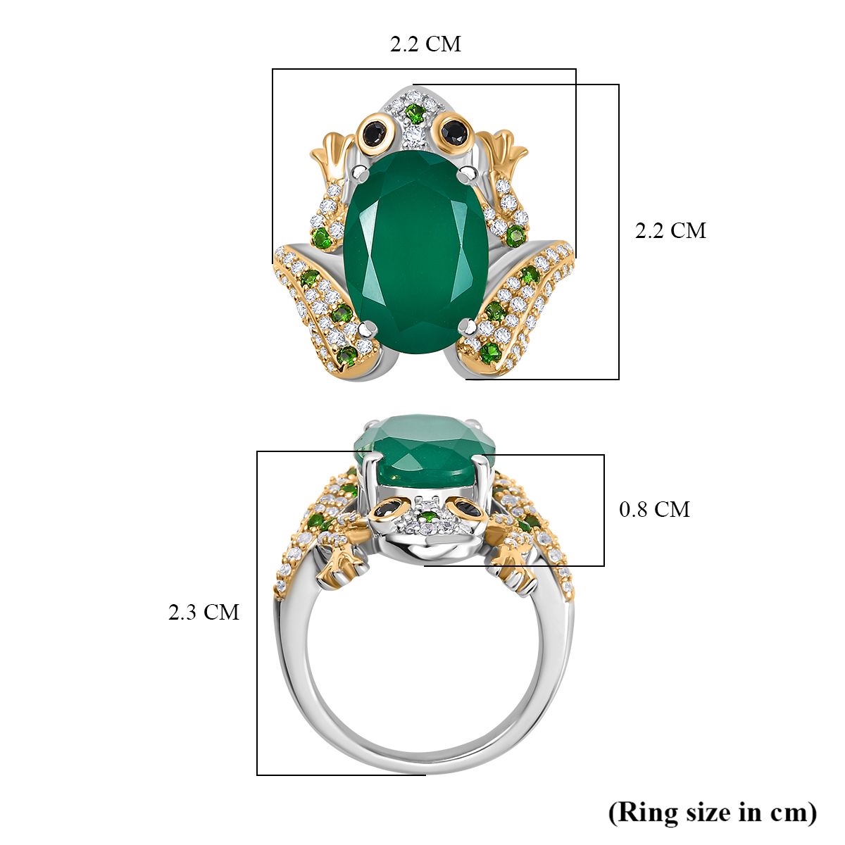 GP Collection - Green Onyx, Multi Gemstones Frog Ring in Rhodium and 18K Vermeil Yellow Gold Plated Sterling Silver 6.22 Ct 7958702 6