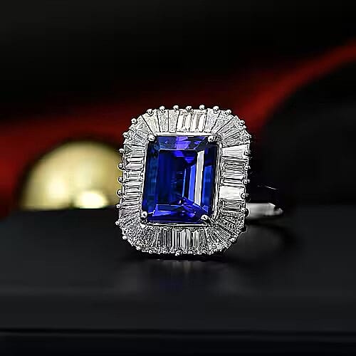 RHAPSODY 950 Platinum AAAA Tanzanite (8.00 Ct) and White Diamond (1.70 Ct) Halo Ring 7959027 2