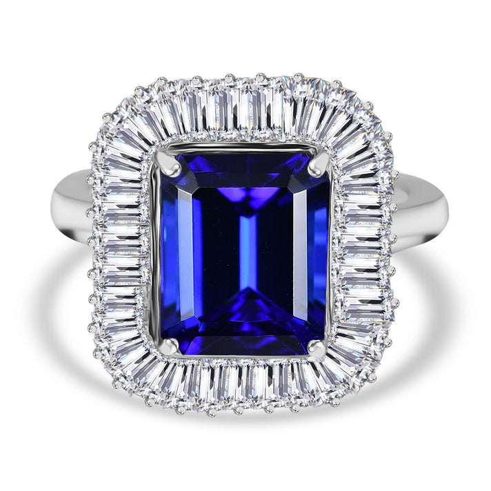 RHAPSODY 950 Platinum AAAA Tanzanite (8.00 Ct) and White Diamond (1.70 Ct) Halo Ring 7959033 1