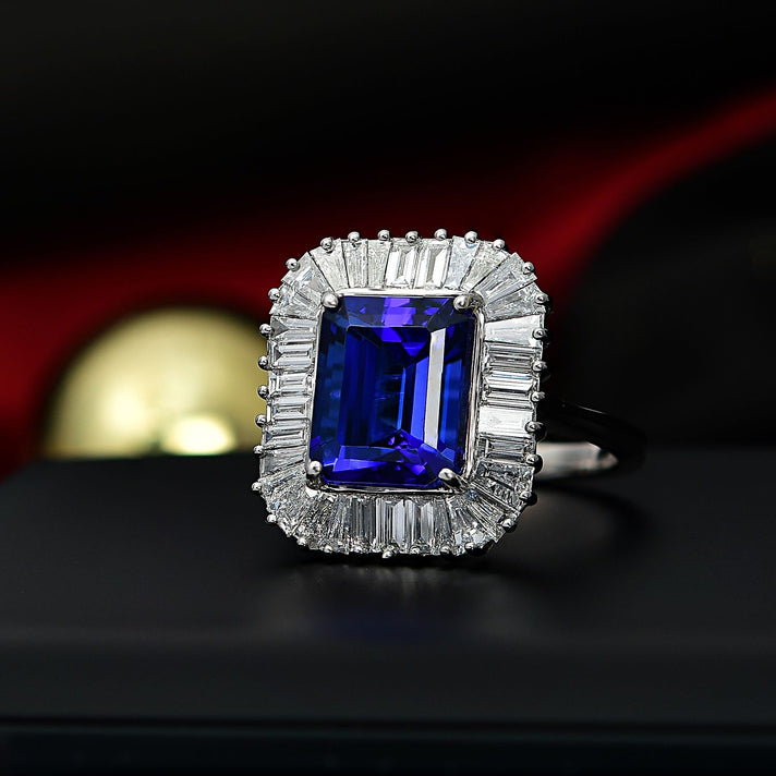 RHAPSODY 950 Platinum AAAA Tanzanite (8.00 Ct) and White Diamond (1.70 Ct) Halo Ring 7959033 2