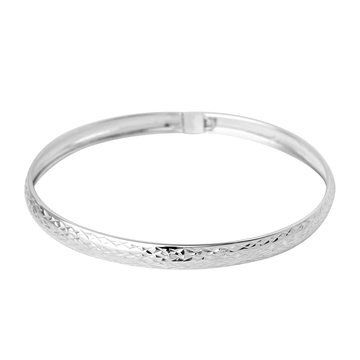 Designer Inspired Textured Sterling Silver Bangle in Rhodium Overlay (Size - 8) 7959812 0