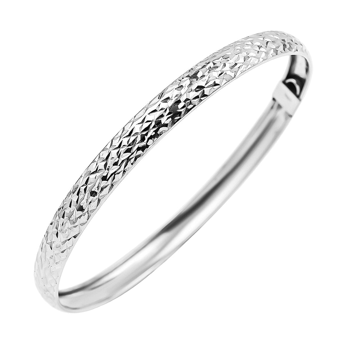 Designer Inspired Textured Sterling Silver Bangle in Rhodium Overlay (Size - 8) 7959812 1