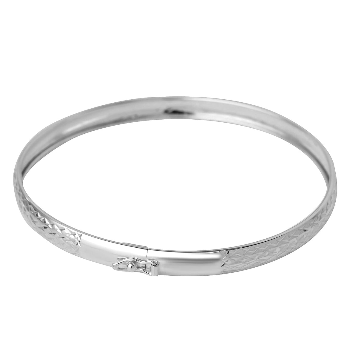 Designer Inspired Textured Sterling Silver Bangle in Rhodium Overlay (Size - 8) 7959812 2