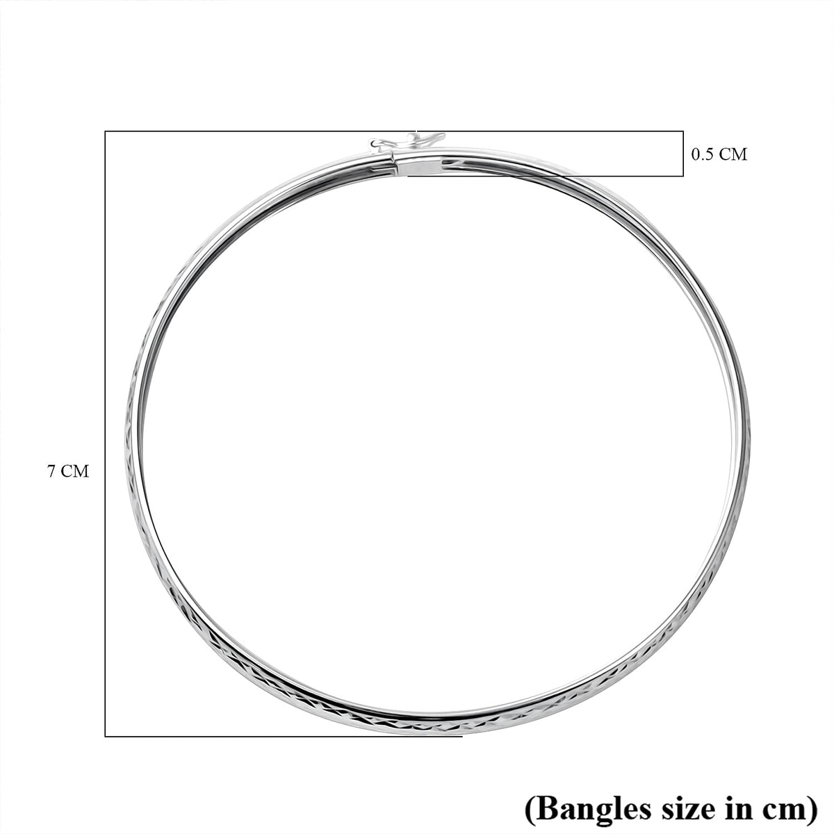 Designer Inspired Textured Sterling Silver Bangle in Rhodium Overlay (Size - 8) 7959812 3