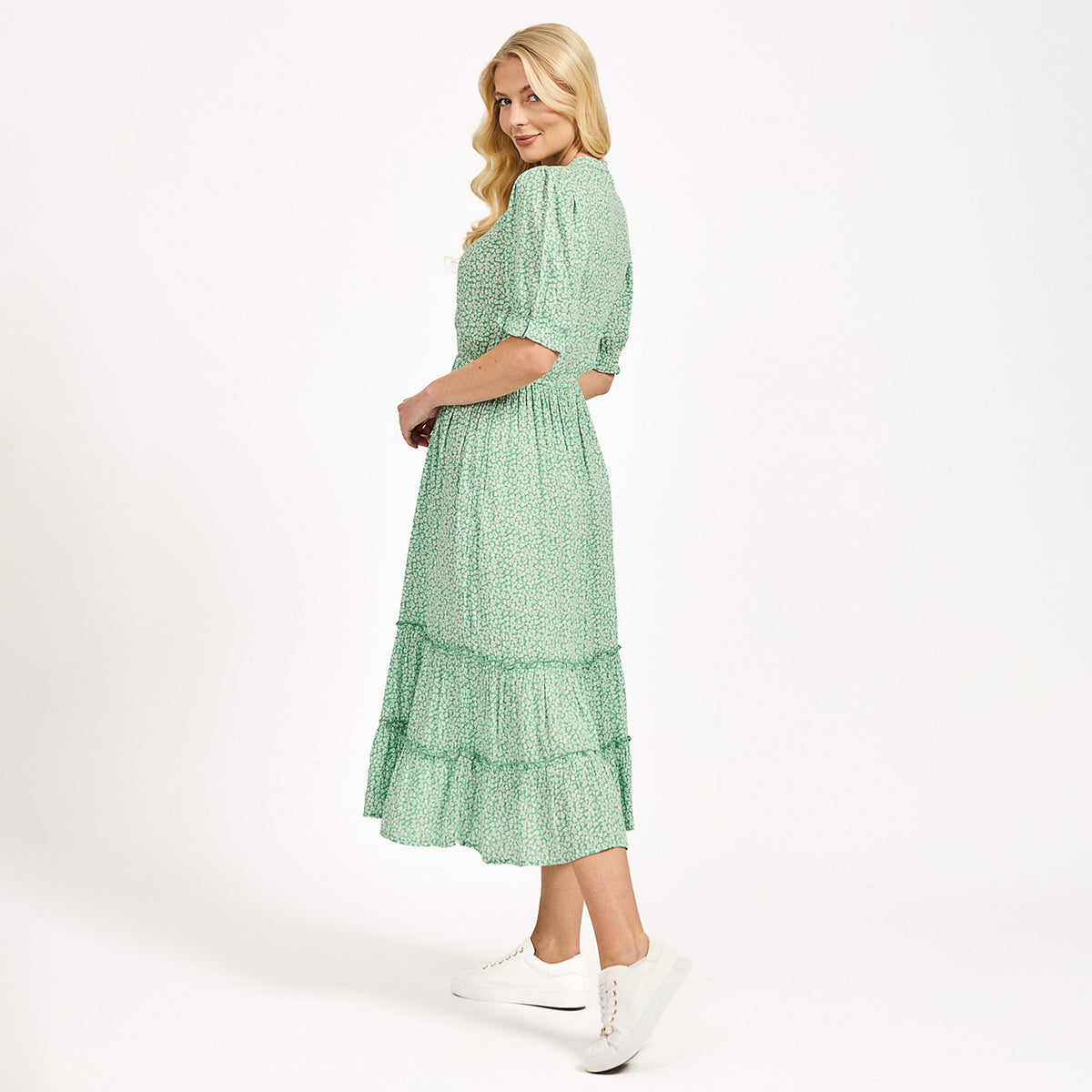 Nabella Ditsy Flower Print Midi Dress with Tiered Skirt V32515660 2
