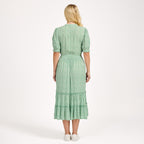 Nabella Ditsy Flower Print Midi Dress with Tiered Skirt (Size 18) - Green_7961192_3