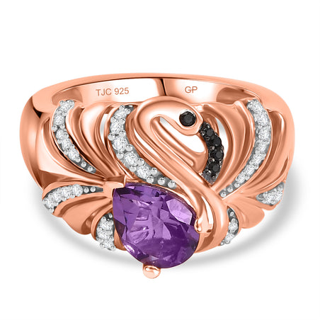 GP Collection - Pink Amethyst, Black Spinel, White Zircon Flamingo Ring in 18K RG Vermeil Sterling Silver 1.32 ct  1.488  Ct. 7961788 1