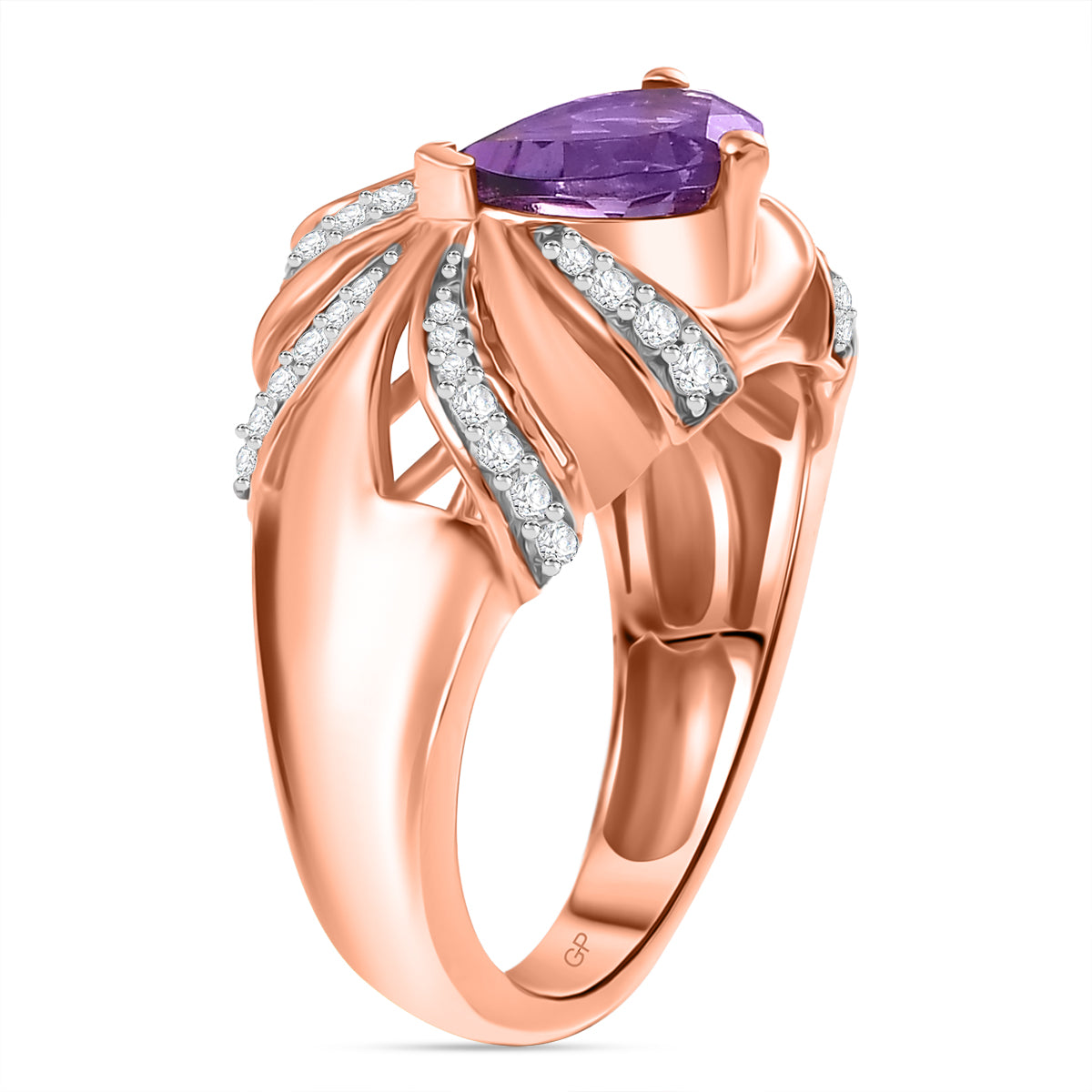 GP Collection - Pink Amethyst, Black Spinel, White Zircon Flamingo Ring in 18K RG Vermeil Sterling Silver 1.32 ct  1.488  Ct. 7961788 4