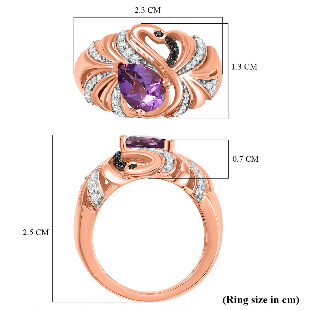 GP Italian Garden Collection - Pink Amethyst, Blue Sapphire, Black Spinel, White Zircon Cluster Ring in 18K Rose Gold Vermeil Sterling Silver 1.49 Ct._7961788_5