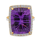 TUCSON FINDS - AAA African Amethyst & White Zircon Halo Ring in 18K Vermeil Yellow Gold Plated Sterling Silver 18.30 Ct._7962304