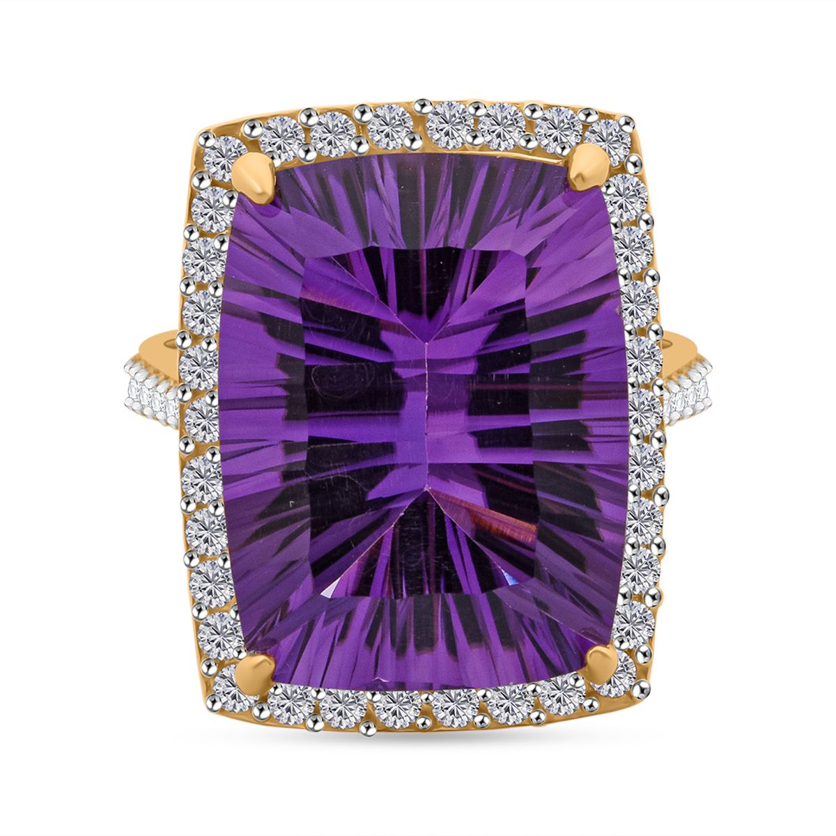 African Amethyst, White Zircon Ring in 18K Vermeil Yellow Gold Plated Sterling Silver 18.30 Ct. V32516641 0