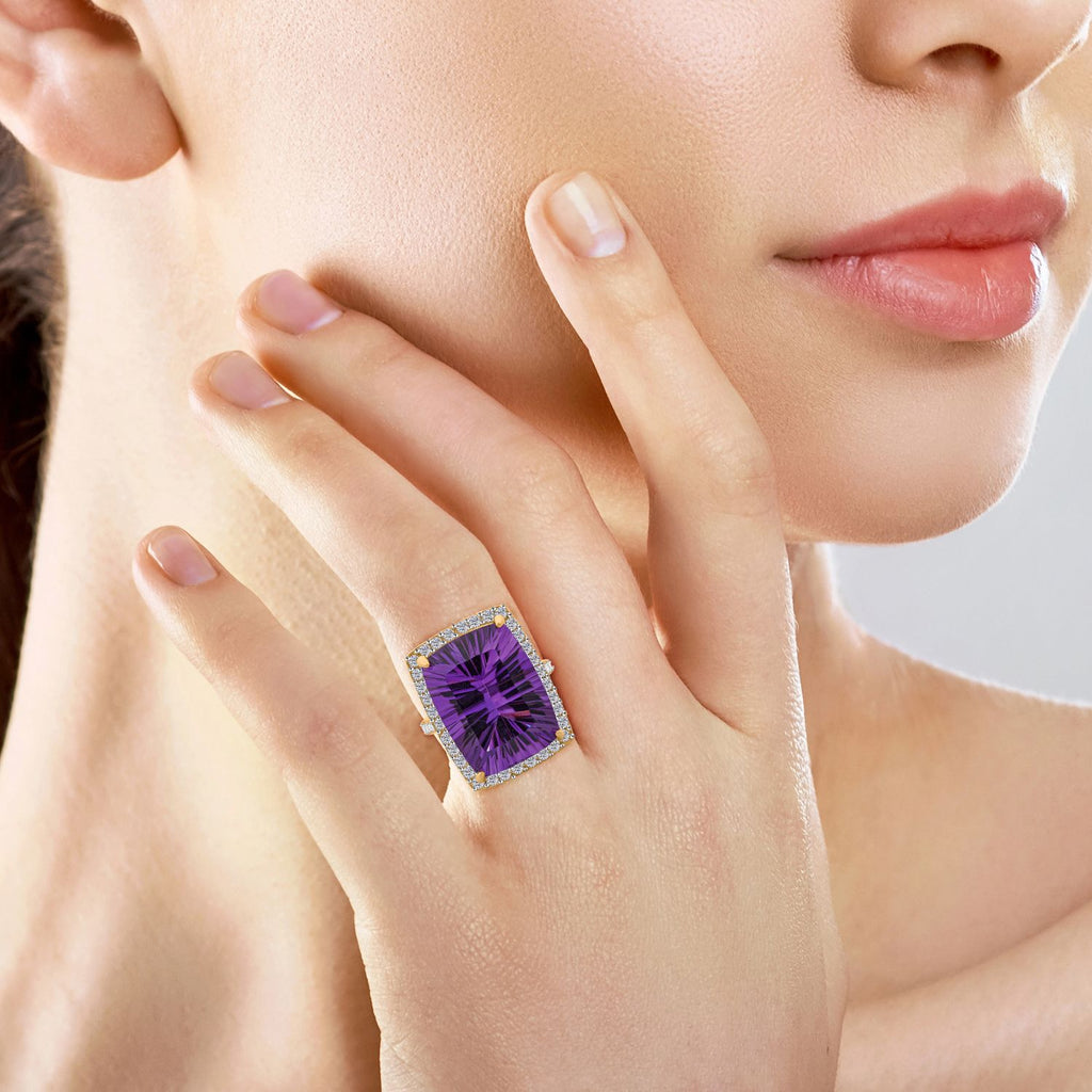 TUCSON FINDS - AAA African Amethyst & White Zircon Halo Ring in 18K Vermeil Yellow Gold Plated Sterling Silver 18.30 Ct._7962304_2
