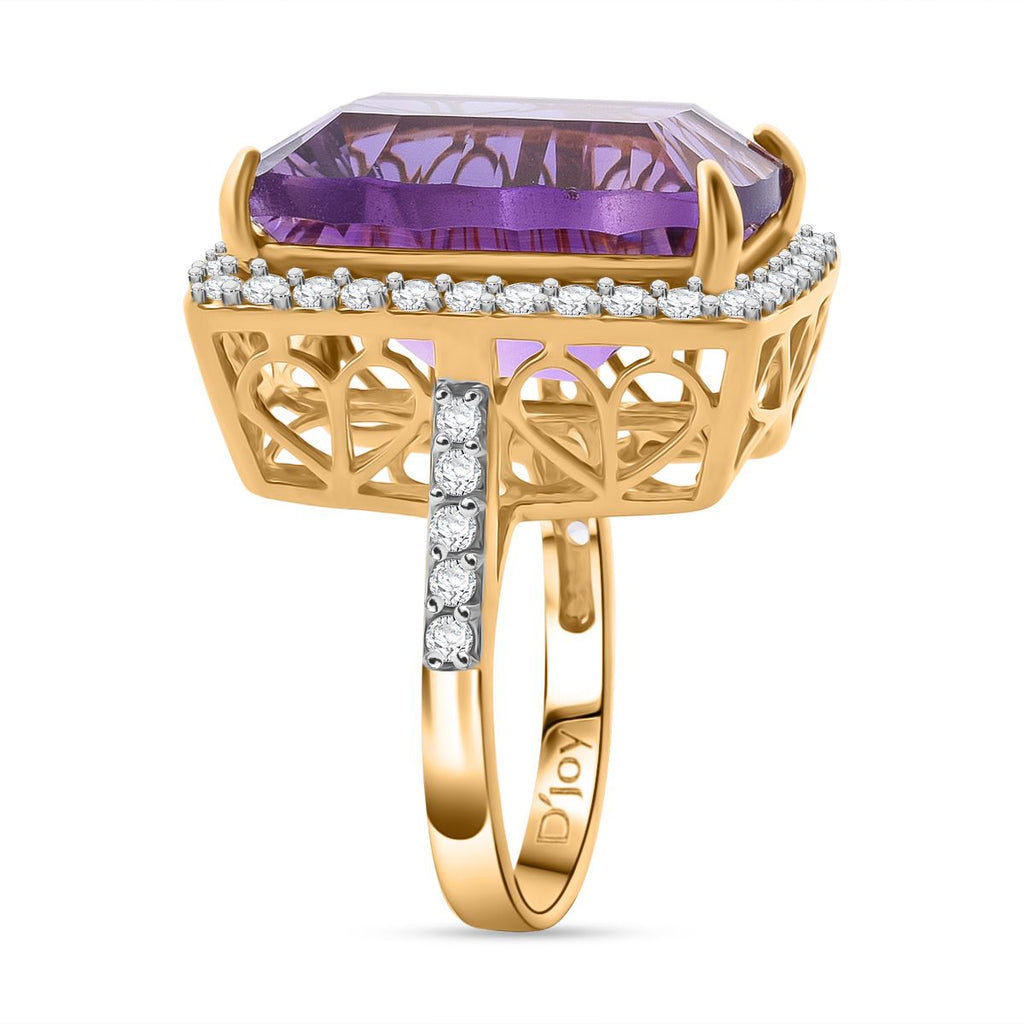 TUCSON FINDS - AAA African Amethyst & White Zircon Halo Ring in 18K Vermeil Yellow Gold Plated Sterling Silver 18.30 Ct._7962304_3