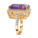 TUCSON FINDS - AAA African Amethyst & White Zircon Halo Ring in 18K Vermeil Yellow Gold Plated Sterling Silver 18.30 Ct._7962304_3