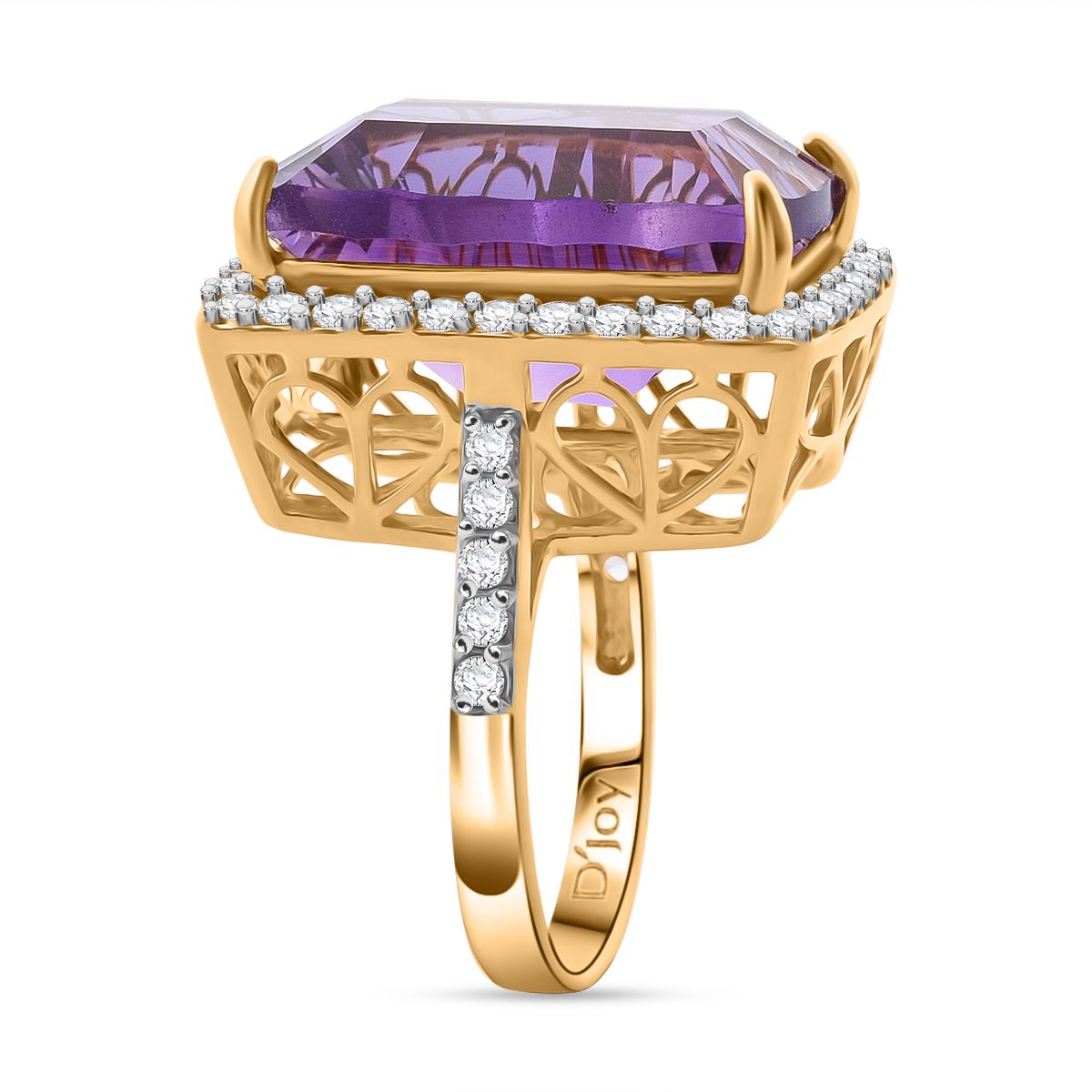 African Amethyst, White Zircon Ring in 18K Vermeil Yellow Gold Plated Sterling Silver 18.30 Ct. V32516641 3