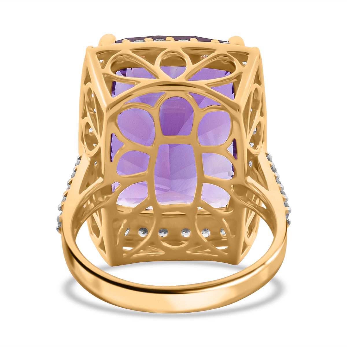 African Amethyst, White Zircon Ring in 18K Vermeil Yellow Gold Plated Sterling Silver 18.30 Ct. V32516641 4