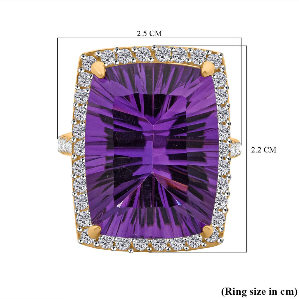 TUCSON FINDS - AAA African Amethyst & White Zircon Halo Ring in 18K Vermeil Yellow Gold Plated Sterling Silver 18.30 Ct._7962304_5