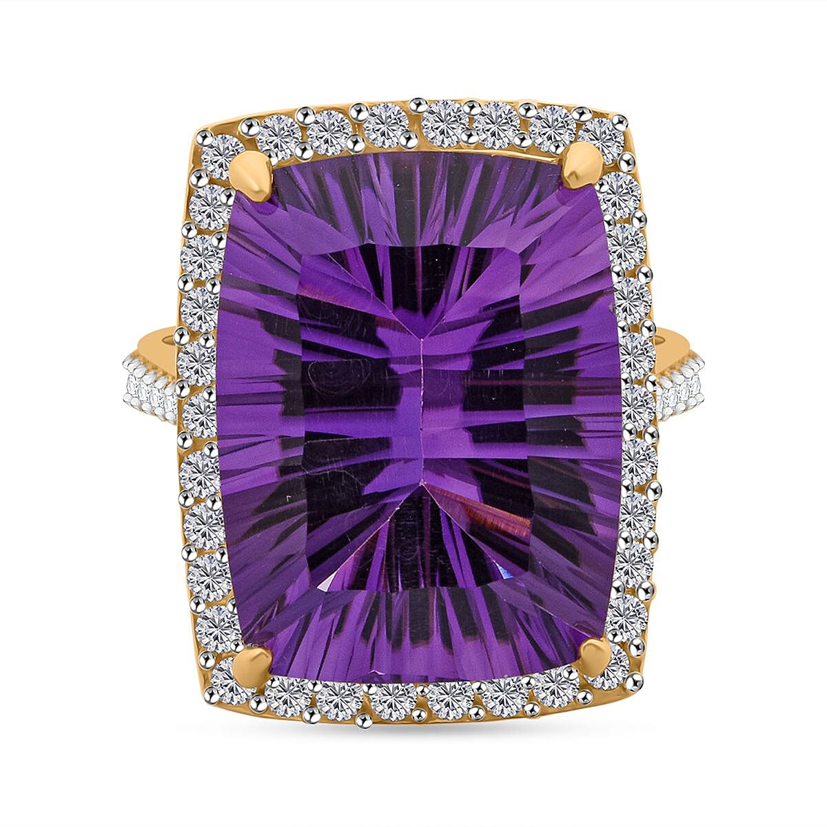 18.3 Ct. AAA African Amethyst and White Zircon Halo Ring in 18K Vermeil Yellow Gold Plated Sterling Silver V32614438 0