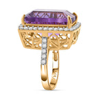 TUCSON FINDS - AAA African Amethyst & White Zircon Ring in 18K Vermeil Yellow Gold Plated Sterling Silver 18.30 Ct._7962305_3