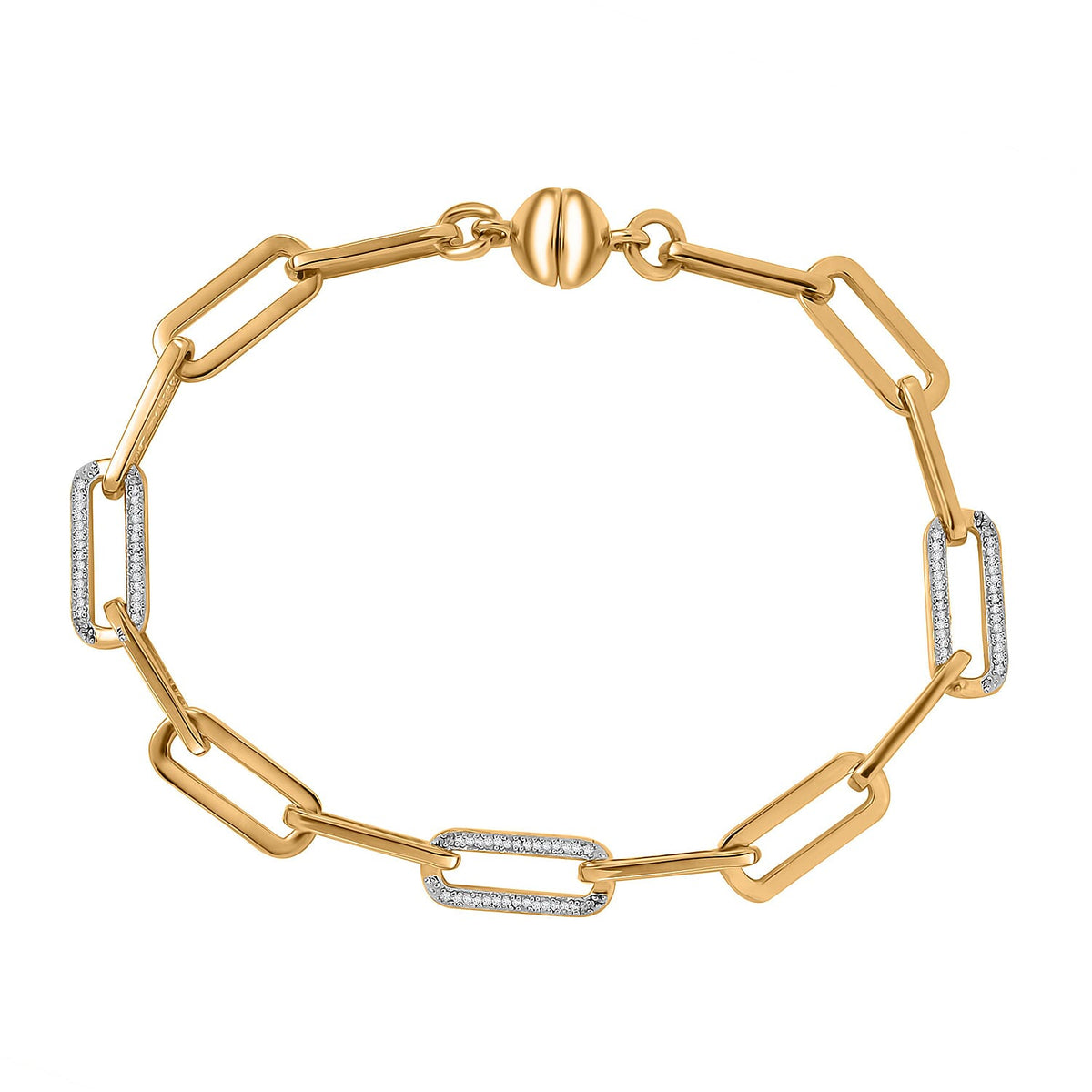 Natural White Diamond Paperclip Bracelet with Magnetic Clasp in 18K Vermeil Sterling Silver 7.5 Inch 7963212 0