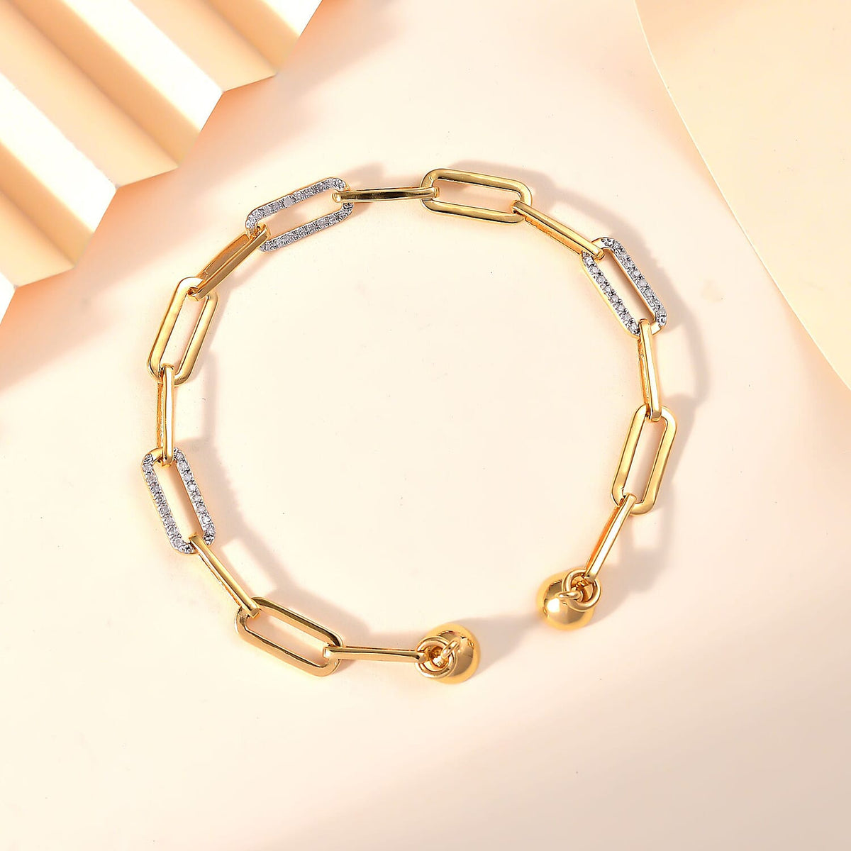 Natural White Diamond Paperclip Bracelet with Magnetic Clasp in 18K Vermeil Sterling Silver 7.5 Inch 7963212 2