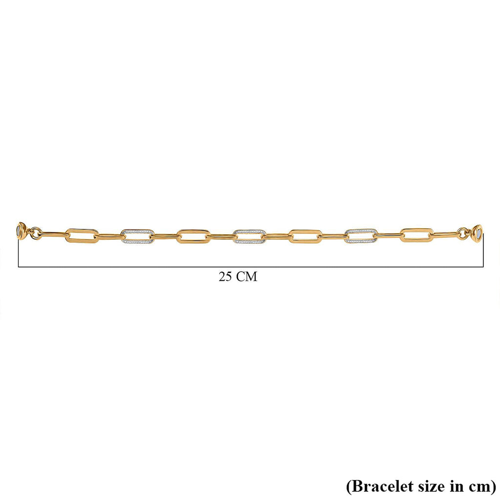 One Time Deal - Natural White Diamond Paperclip Bracelet (Size - 7.5) with Magnetic Clasp in 18K Vermeil Sterling Silver, Silver Wt. 8.52 Gms._7963212_5