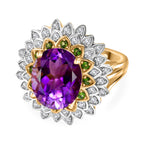 Moroccan Amethyst, Natural Chrome Diopside & White Zircon Floral Ring in 18K Vermeil Yellow Gold Plated Sterling Silver 5.26 Ct._7963990