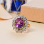 Moroccan Amethyst, Natural Chrome Diopside & White Zircon Floral Ring in 18K Vermeil Yellow Gold Plated Sterling Silver 5.26 Ct._7963990_1