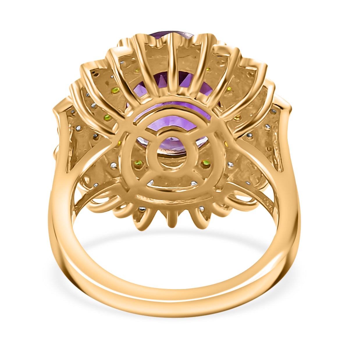 Moroccan Amethyst, Natural Chrome Diopside, White Zircon Floral Ring in 18K Yellow Gold Vermeil Plated Sterling Silver 5.72 ct. V32516288 5