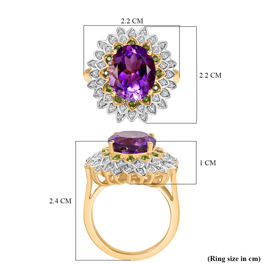 Moroccan Amethyst, Natural Chrome Diopside & White Zircon Floral Ring in 18K Vermeil Yellow Gold Plated Sterling Silver 5.26 Ct._7963990_5