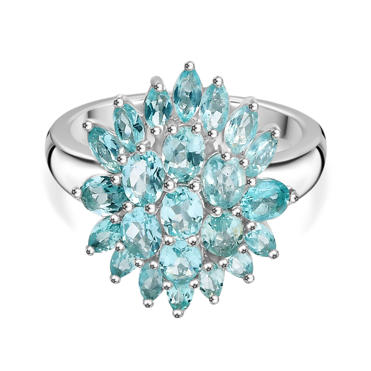 Lagoon Apatite Cluster Ring in Rhodium Overlay Sterling Silver 3.28 Cts. V32639028 0