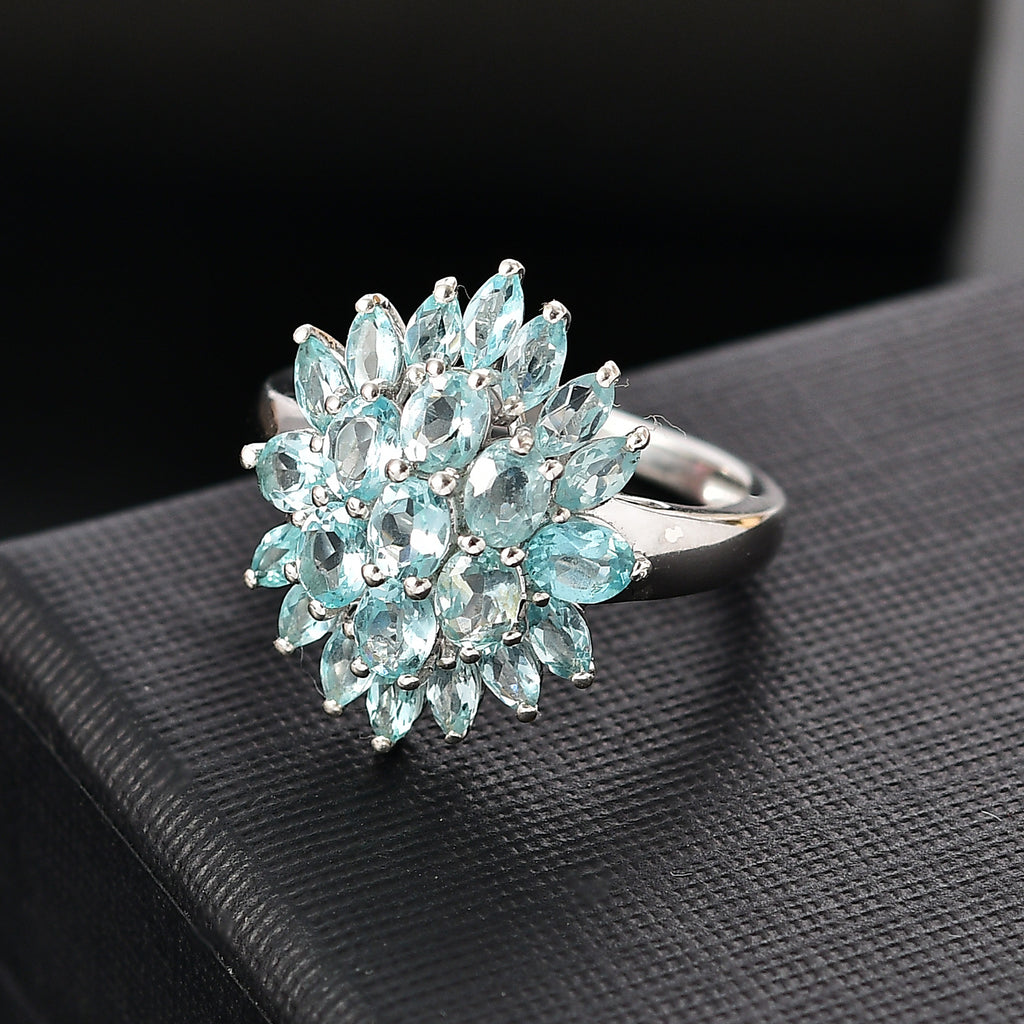 Lagoon Apatite Cluster Ring in Rhodium Overlay Sterling Silver 3.28 Ct._7965158_1