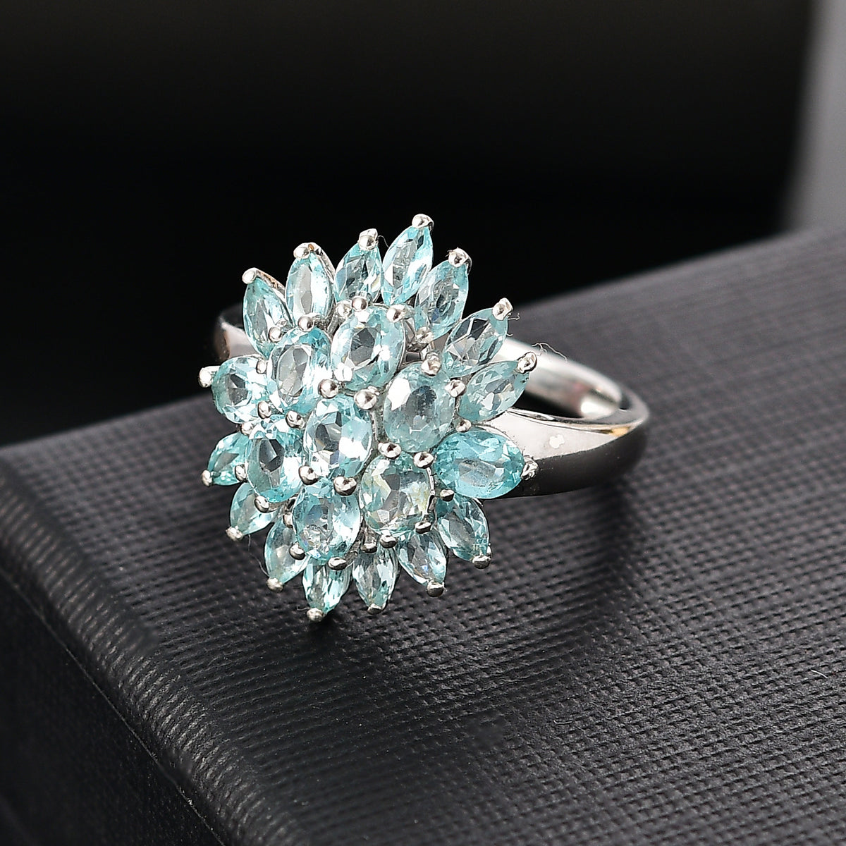 Lagoon Apatite Cluster Ring in Rhodium Overlay Sterling Silver 3.28 Cts. V32639028 2