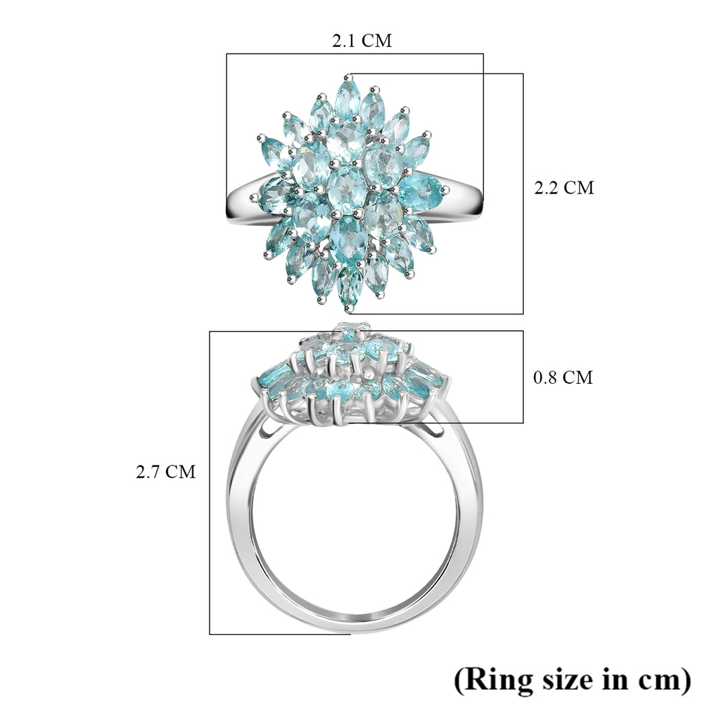 Lagoon Apatite Cluster Ring in Rhodium Overlay Sterling Silver 3.28 Ct._7965158_5