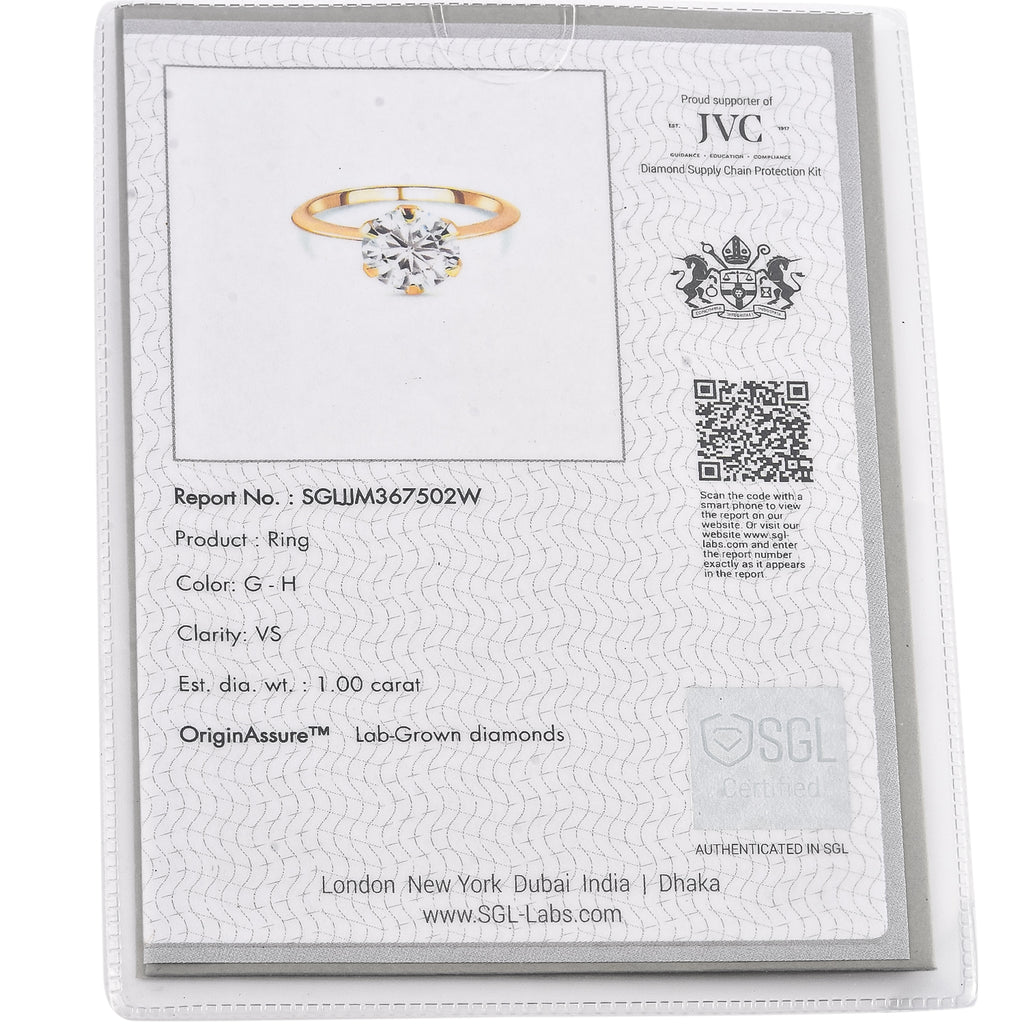 Luxuriant - 9K Yellow Gold SGL Certified Lab Grown Diamond (VS/G-H) Solitaire Ring 1.00 Ct._7965995_6