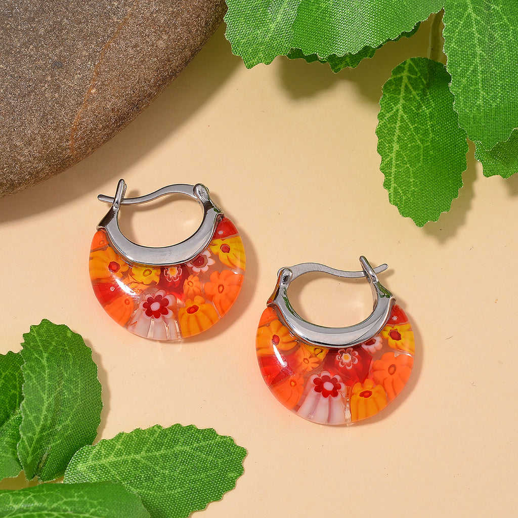 Orange Color Murano Glass Earrings with Clasp in Stainless Steel_7966473_1
