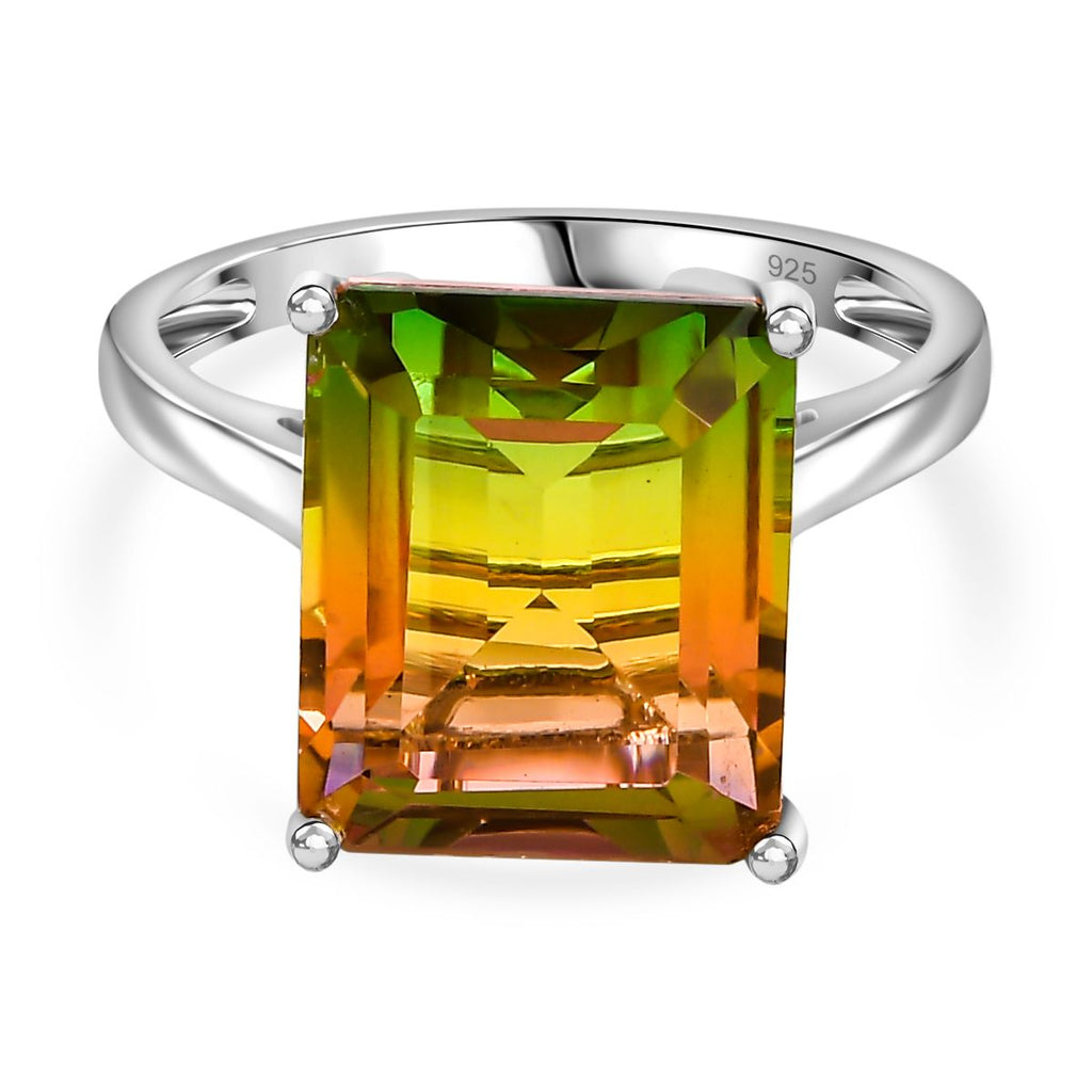 Rainbow Genesis Triplet Quartz  Ring in Platinum Overlay Sterling Silver 7.20 ct._7966748